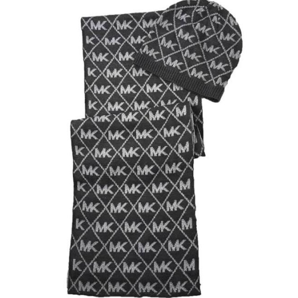 Michael Kors sparkly silver/dark gray scarf & hat